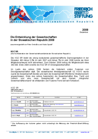Die Entwicklung der Gewerkschaften in der Slowakischen Republik 2008